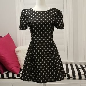 Black mini dress with silver polka dot